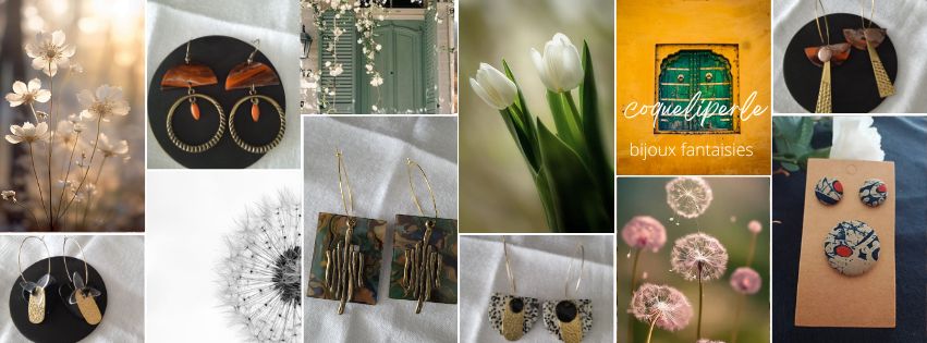 Montage photos de mes création bijoux fantaisies  et accessoires couture chez Coqueliperle Angers